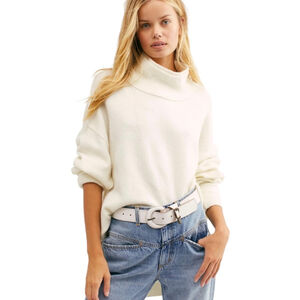 Free People Afterglow Mock Neck Sweater Tunic Oversized Slouchy XS Runs Big!